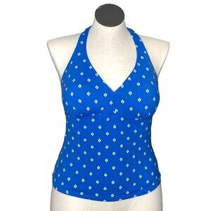 Lands End Tankini Swimsuit Top Only Womens 12 Blue Bathingsuit Halter
